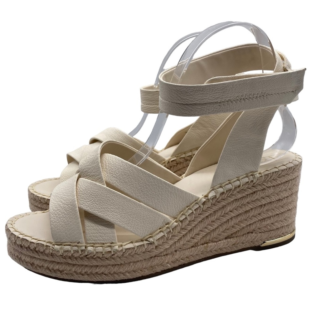 Franco Sarto Sandals Carmina Ivory White Leather Wedge Strappy Casual Size 9